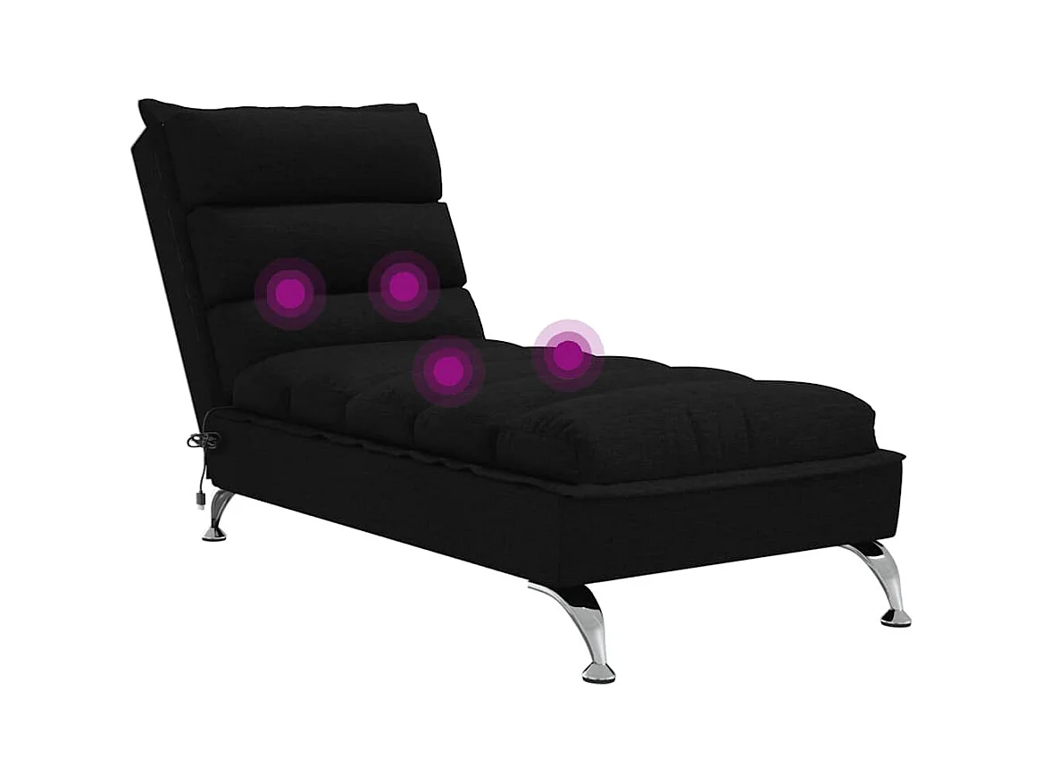 Saumur  Chaise longue de massage avec coussins noir tissu