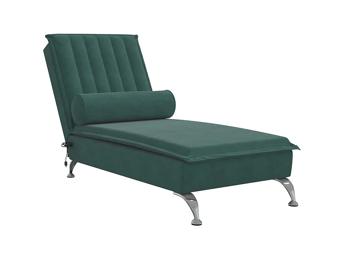 Kerrville  Chaise longue de massage avec traversin vert foncé velours