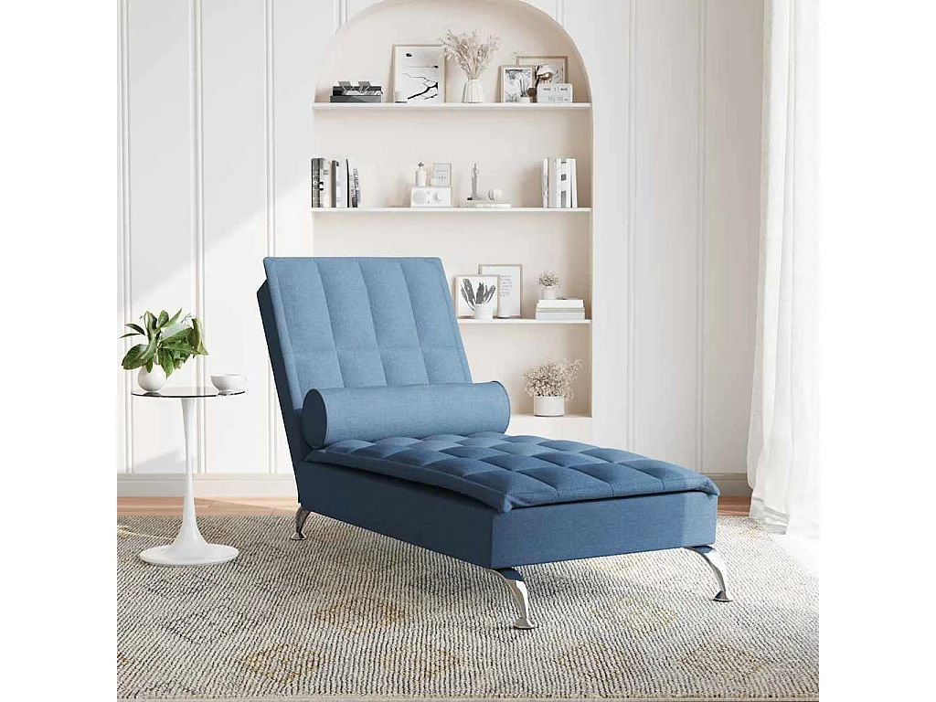 Yrin  Massage-Chaiselongue mit Nackenrolle Blau Stoff