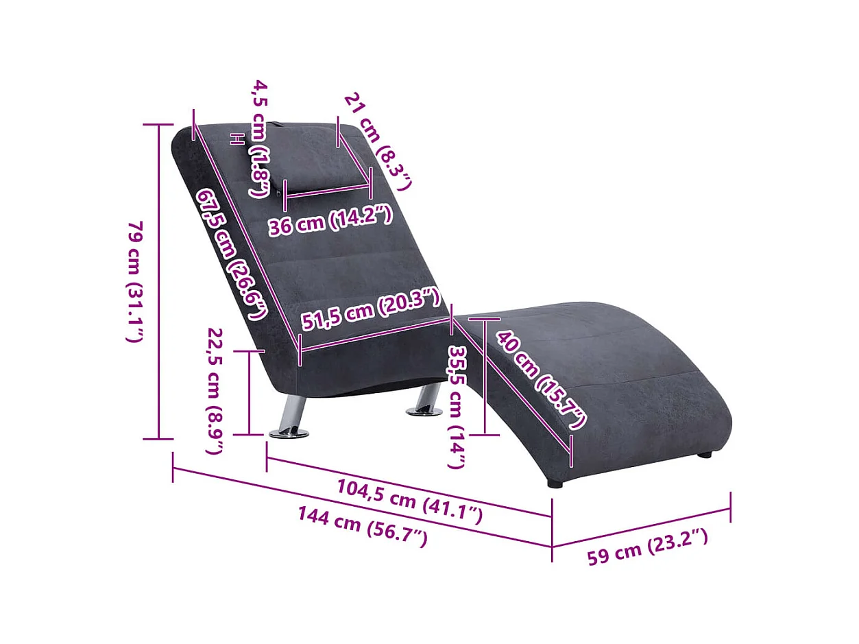 Wageningen  Chaiselongue mit Kissen Grau Wildleder-Optik