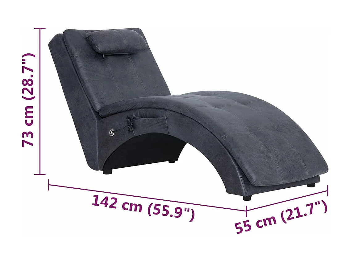 Calcium  Chaise longue de massage avec oreiller Gris Similicuir daim