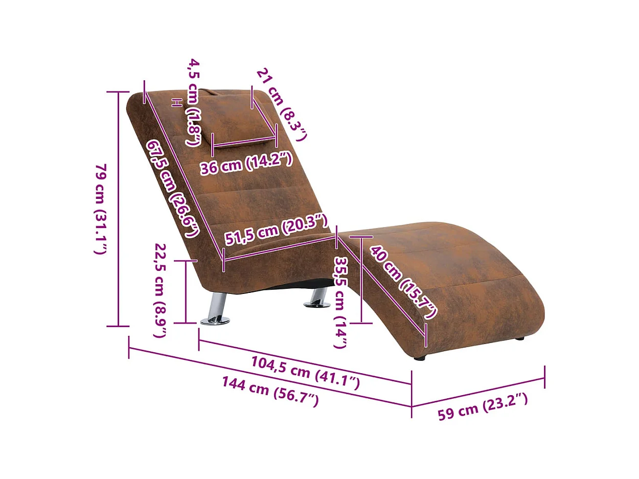 Wageningen  Chaiselongue mit Kissen Braun Wildleder-Optik