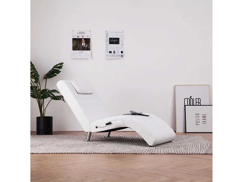 Fjorin  Chaise longue de massage avec oreiller Blanc Similicuir