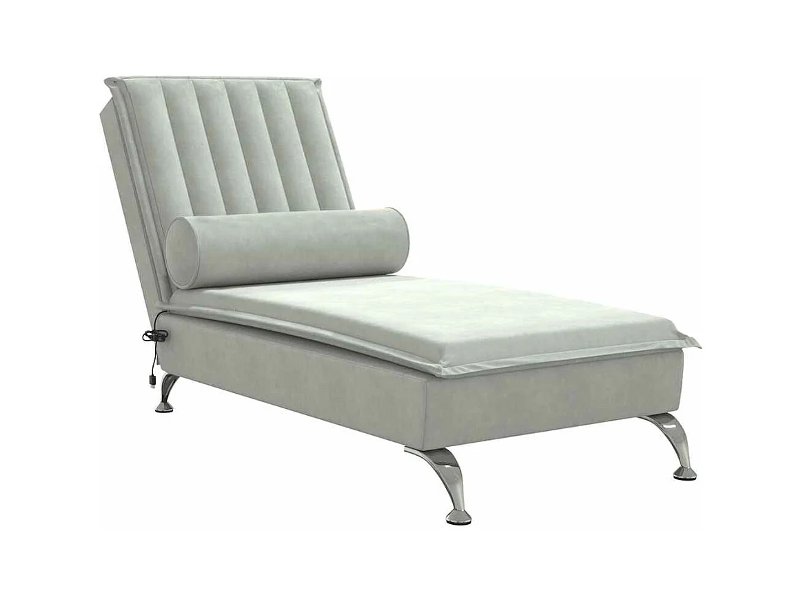 Kerrville  Chaise longue de massage avec traversin gris clair velours