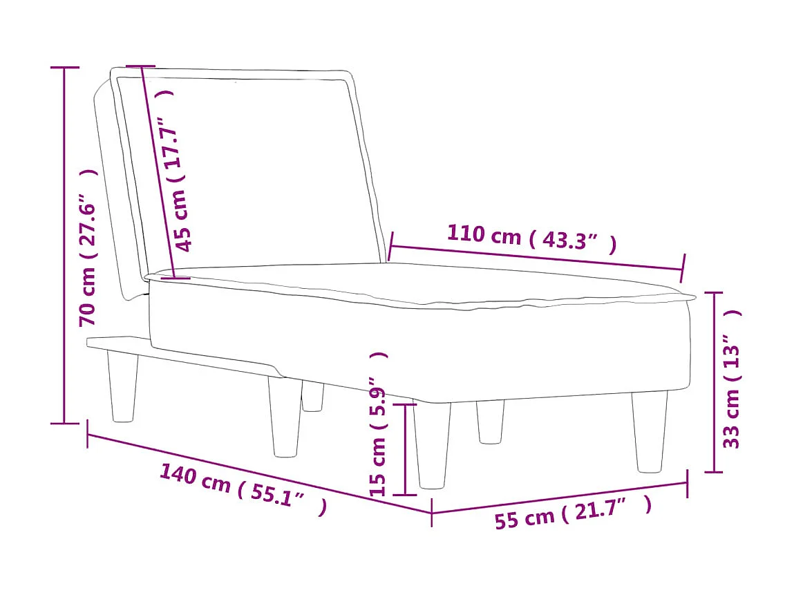 Ilor  Chaise longue fluweel donkergrijs