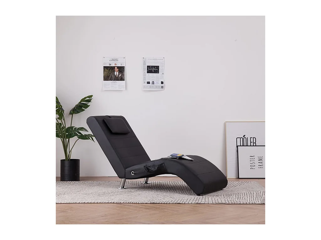 Fjorin  Massage chaise longue met kussen kunstleer zwart