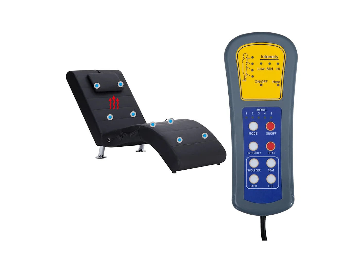 Fjorin  Massage chaise longue met kussen kunstleer zwart