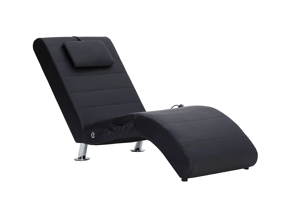 Fjorin  Chaise longue de massage avec oreiller Noir Similicuir