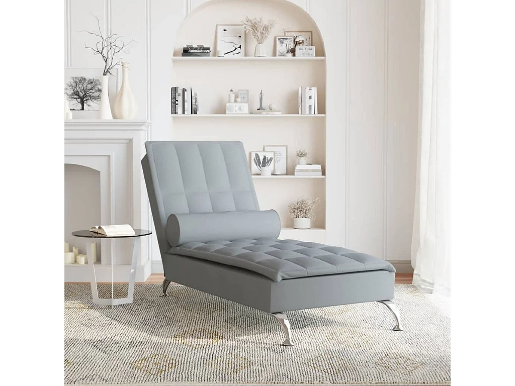 Yrin  Chaise Longue Massaggi Cuscino a Rullo Grigio Caro in Tessuto