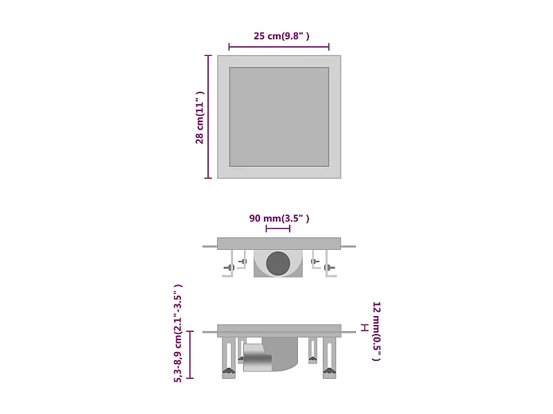 Tjorna  Drain de douche avec couvercle 2 en 1 28x28 cm Acier inoxydable