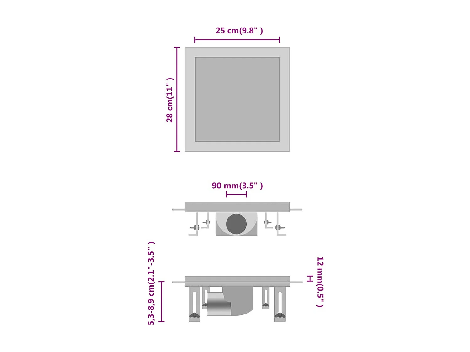 Tjorna  Drain de douche avec couvercle 2 en 1 28x28 cm Acier inoxydable