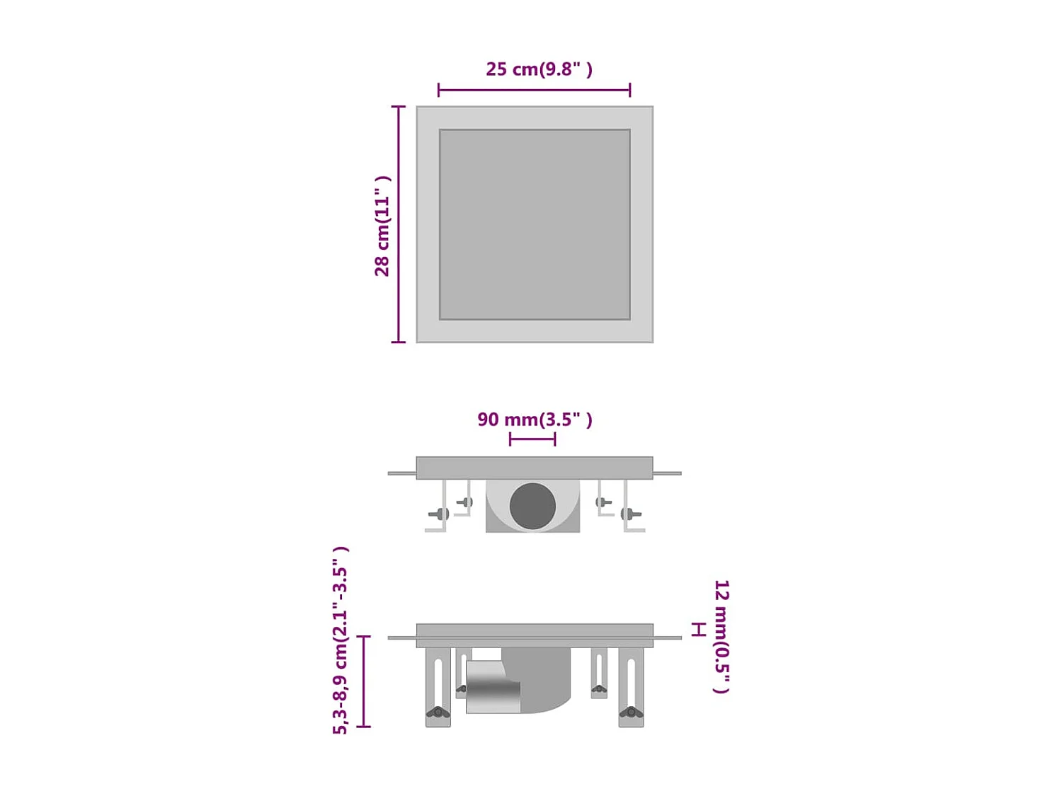 Tjorna  Drain de douche avec couvercle 2 en 1 28x28 cm Acier inoxydable