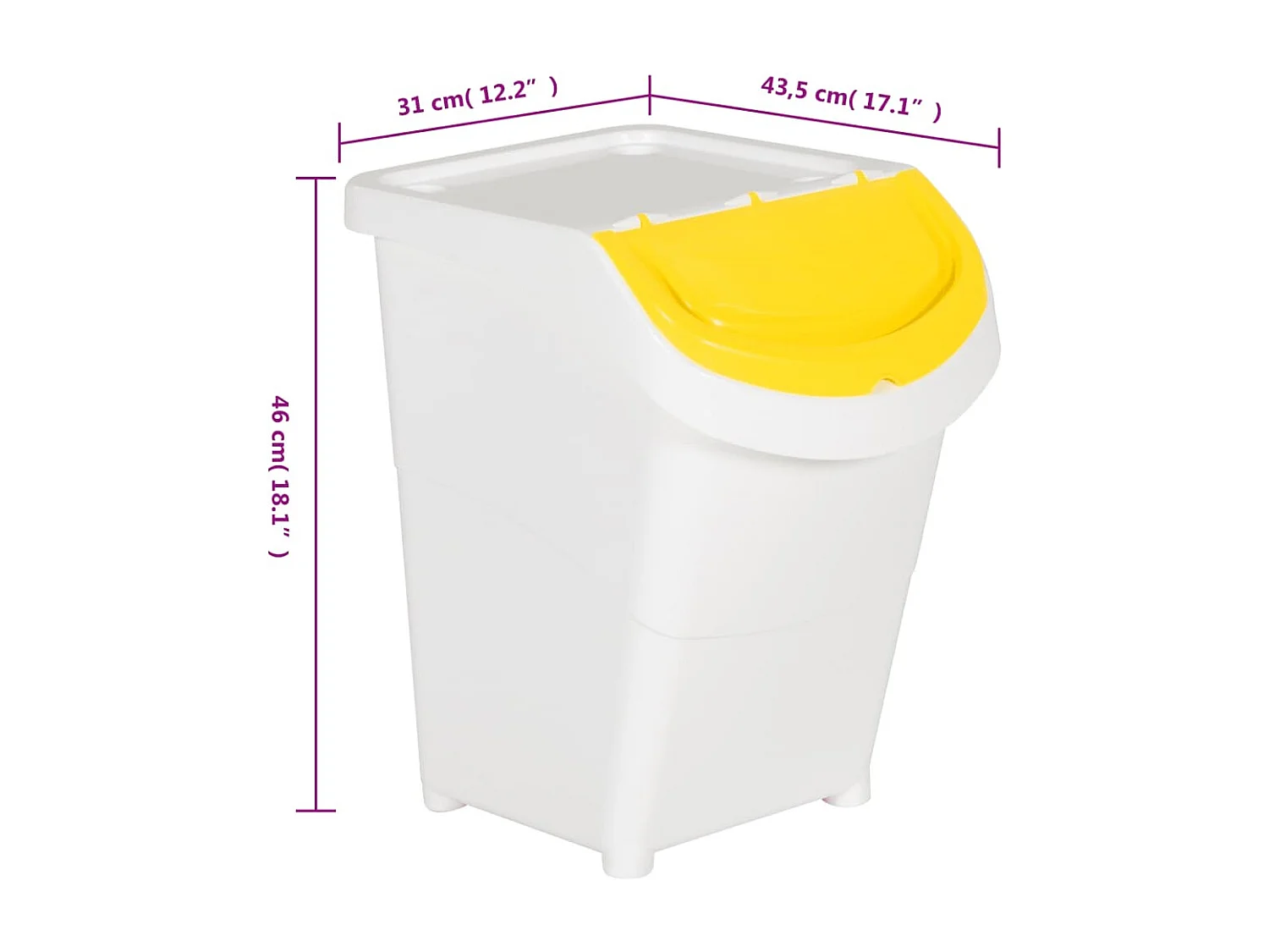 Tarrant  Poubelles empilables avec couvercles 3 pcs blanc PP 120 L