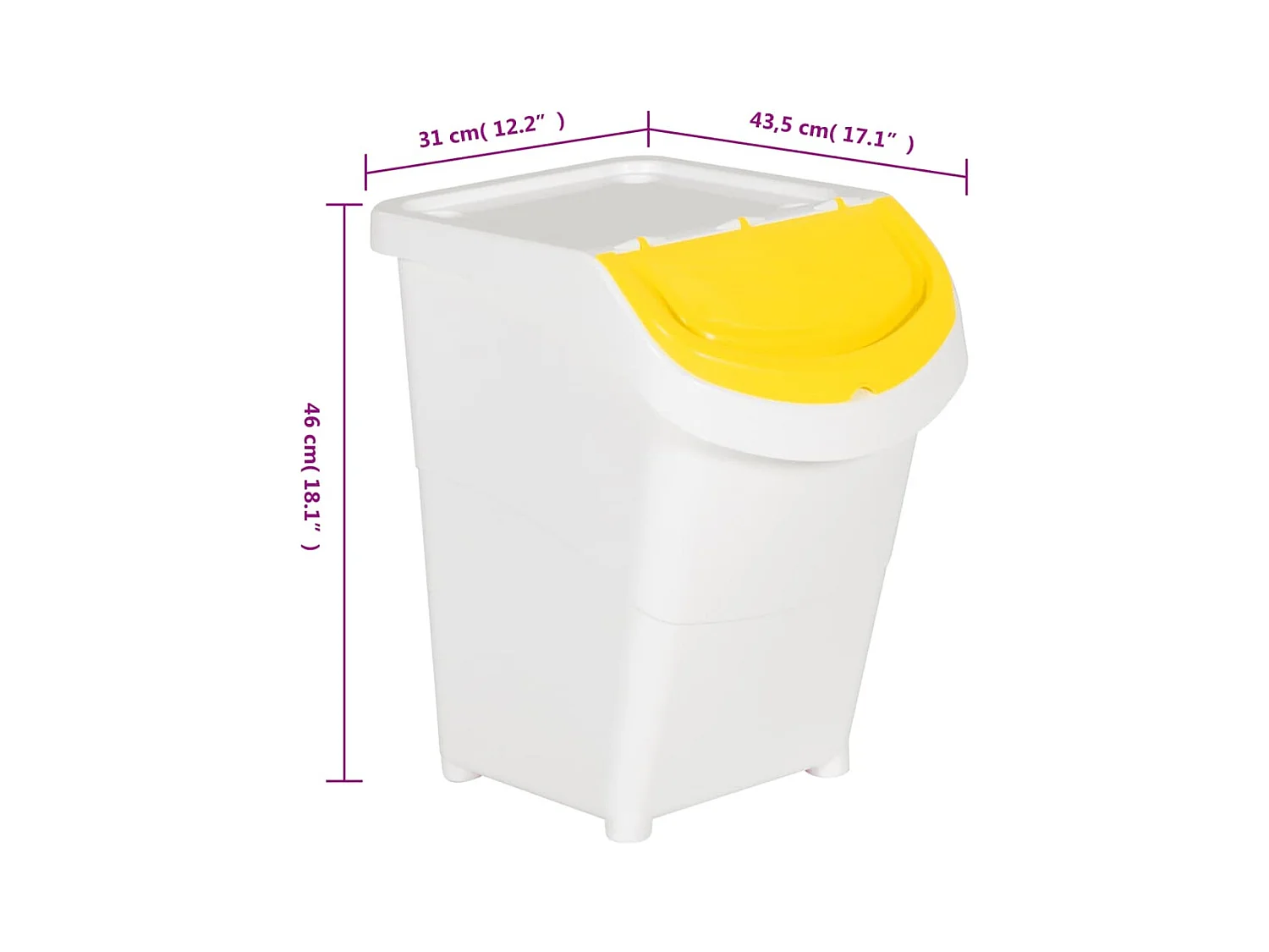 Tarrant  Afvalbakken met deksels stapelbaar 3 st PP 120 L wit