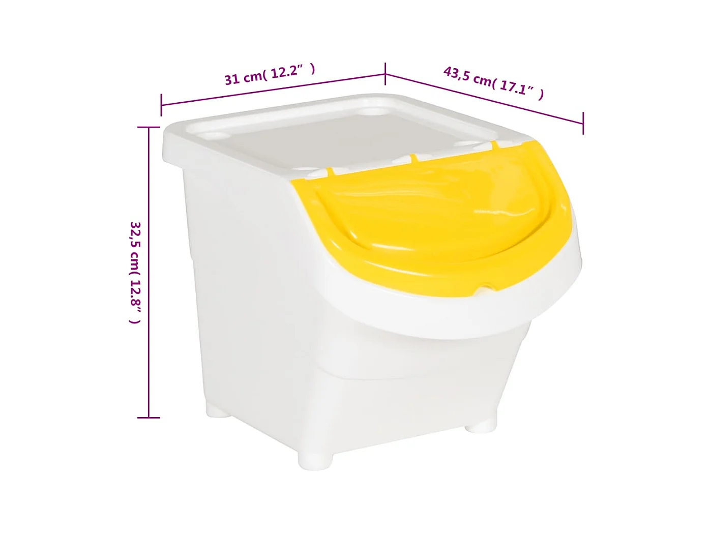 Tarrant  Afvalbakken met deksels stapelbaar 3 st PP 78 L wit