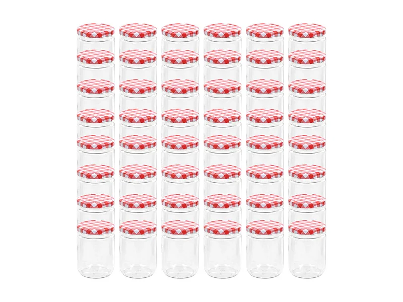 Drew Mason  48 pcs Pots à confiture Couvercle blanc et rouge Verre 230 ml