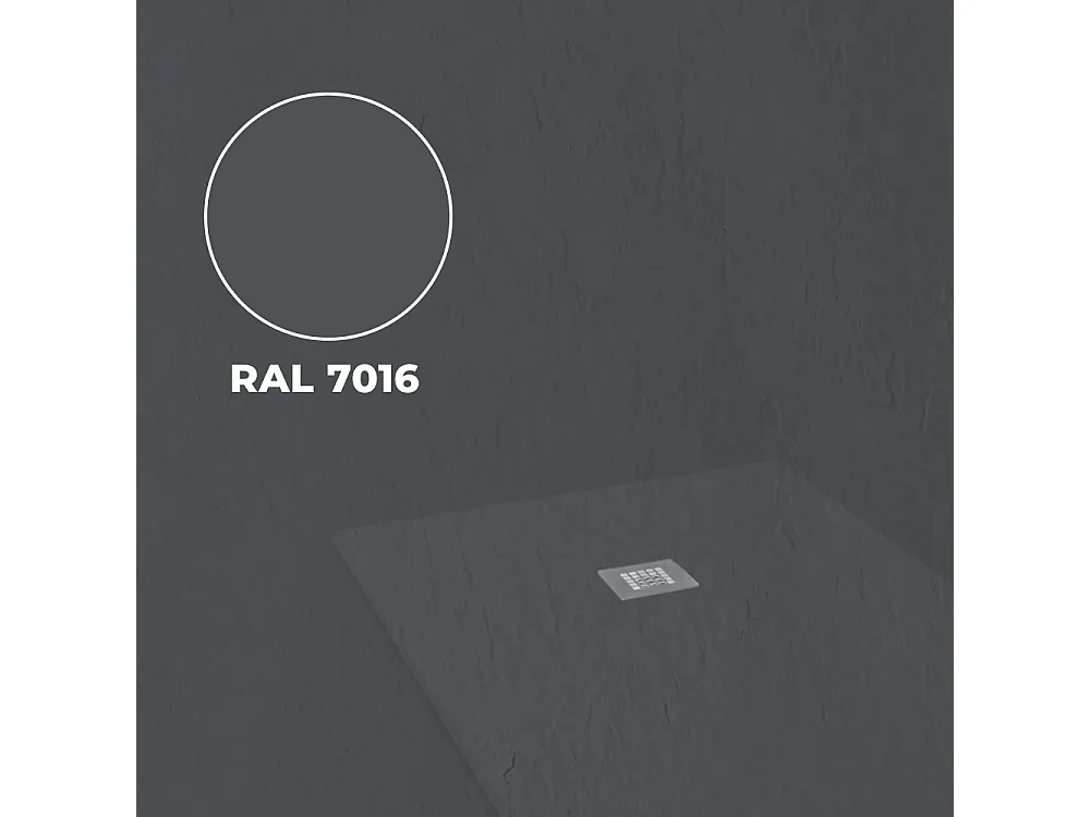 Receveur de douche en résine antidérapant | Inclut une bonde d’évacuation et une grille | Couleur Anthracite | 70x70cm