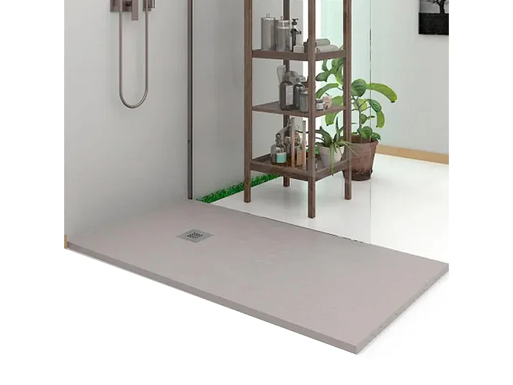Receveur de douche en résine antidérapant | Inclut une bonde d’évacuation et une grille | Couleur Gris Ciment | 160x70cm