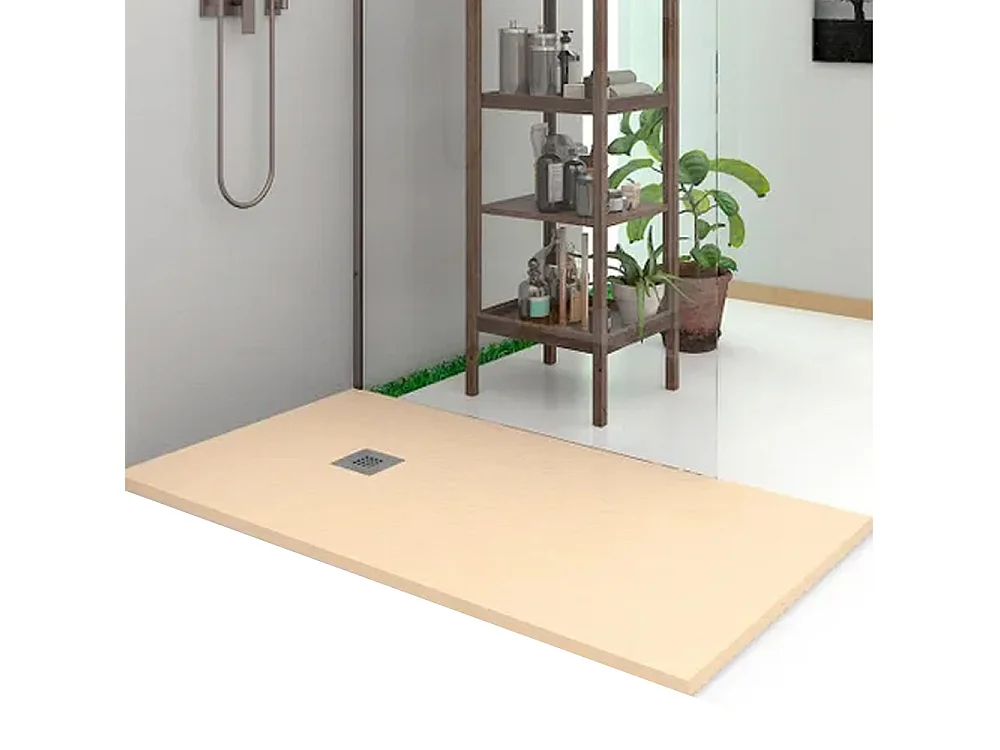 Receveur de douche en résine antidérapant | Inclut une bonde d’évacuation et une grille | Couleur Beige | 190x70cm