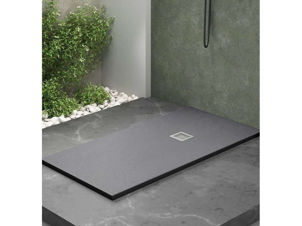 Resin Douchebak Extra Vlak Antislip | Afvoer en Rooster | Zachte Leisteen | Antraciet | 80 X 140cm