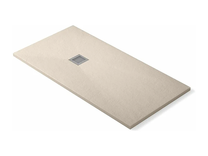 Receveur de douche en résine extra plat antidérapant | Vanne d'écoulement et grille | Ardoise douce | Beige | 80 X 170cm