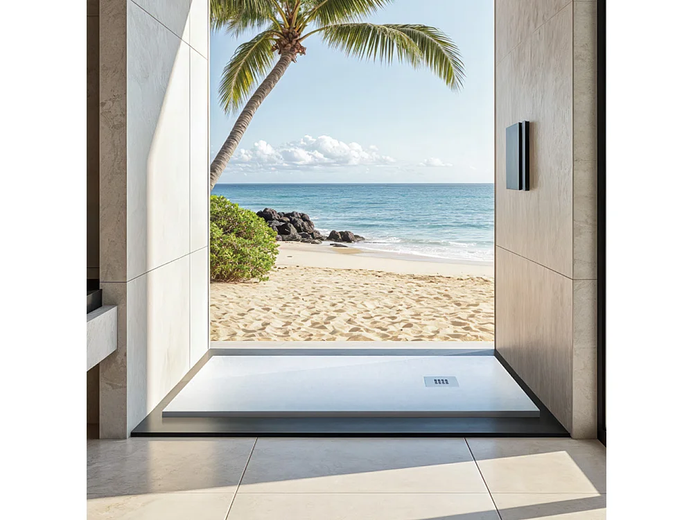 Receveur de douche en résine antidérapant | Inclut une bonde d’évacuation et une grille | Couleur Blanc | 180x90cm