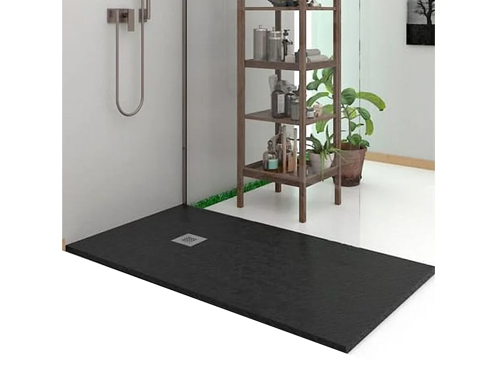 Receveur de douche en résine antidérapant | Inclut une bonde d’évacuation et une grille | Couleur Anthracite | 140x70cm