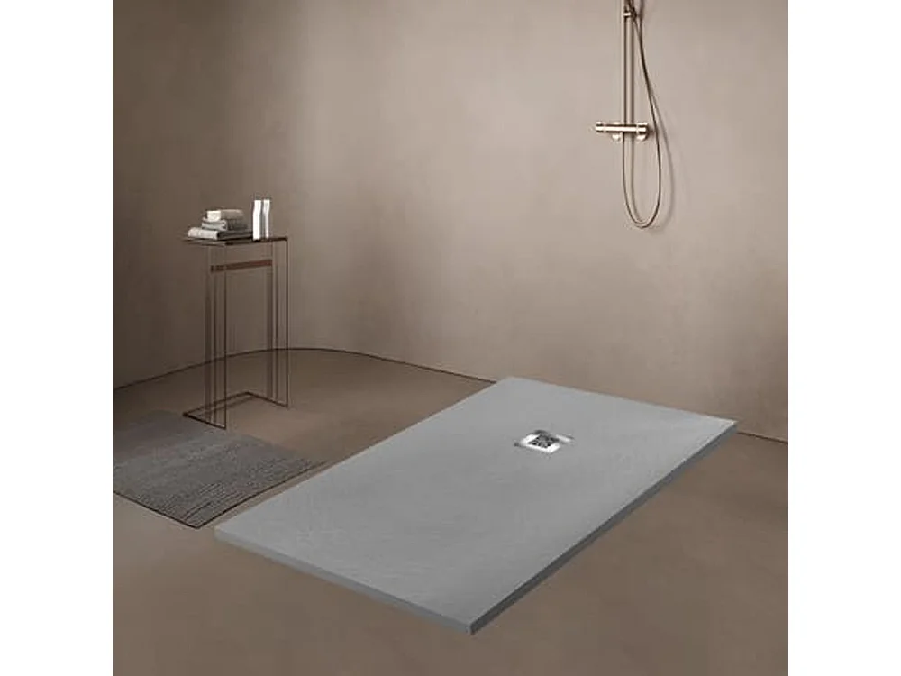 Receveur de douche en résine antidérapant | Inclut une bonde d’évacuation et une grille | Couleur Gris Ciment | 170x80cm