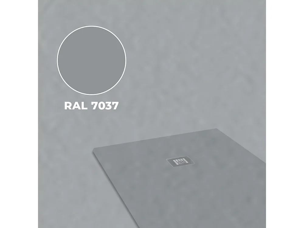 Receveur de douche en résine antidérapant | Inclut une bonde d’évacuation et une grille | Couleur Gris Ciment | 120x75cm