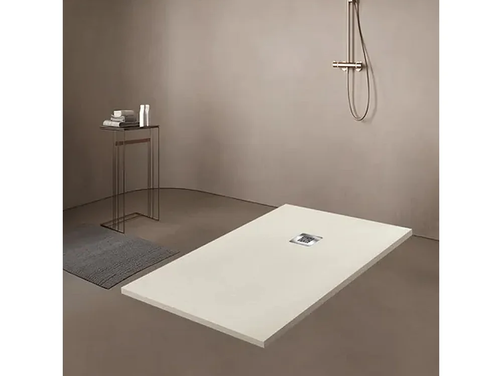 Receveur de douche en résine antidérapant | Inclut une bonde d’évacuation et une grille | Couleur Beige | 160x90cm