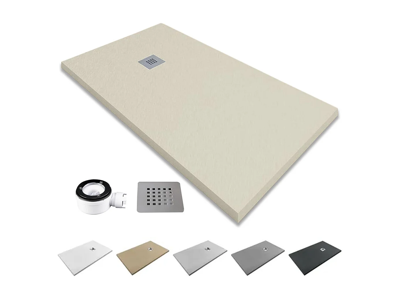 Receveur de douche en résine antidérapant | Inclut une bonde d’évacuation et une grille | Couleur Beige | 170x75cm