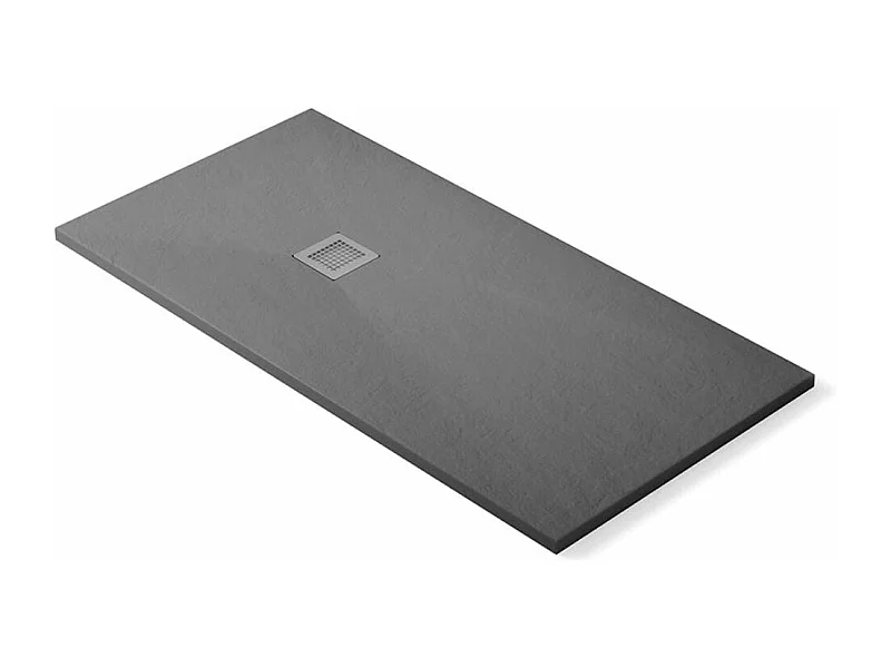 Resin Shower Tray Extra Flat Anti-Slip | Drain Valve and Grille | Soft Slate | Cement Grey | 90 X 130cm