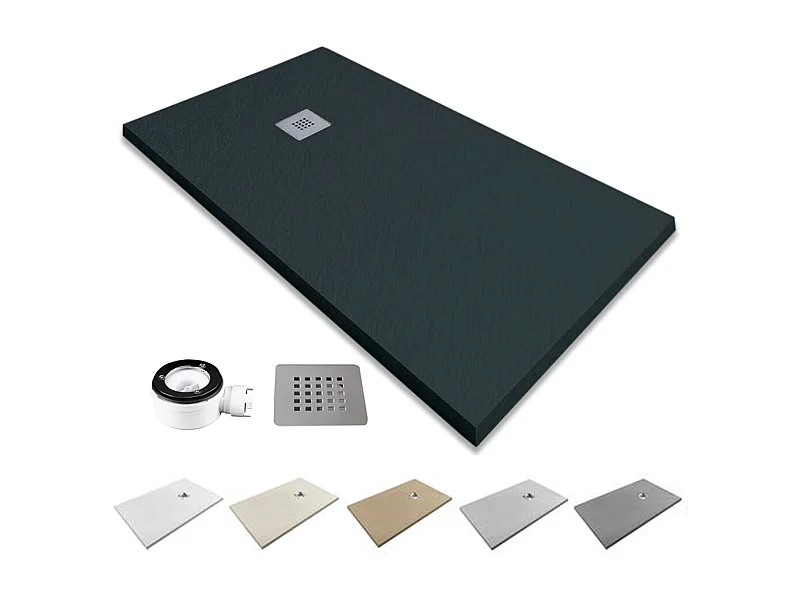 Resin Douchebak Extra Vlak Antislip | Afvoer en Rooster | Zachte Leisteen | Antraciet | 90 X 130cm