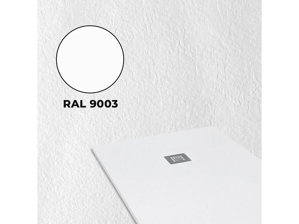 Receveur de douche en résine antidérapant | Inclut une bonde d’évacuation et une grille | Couleur Blanc | 90x90cm