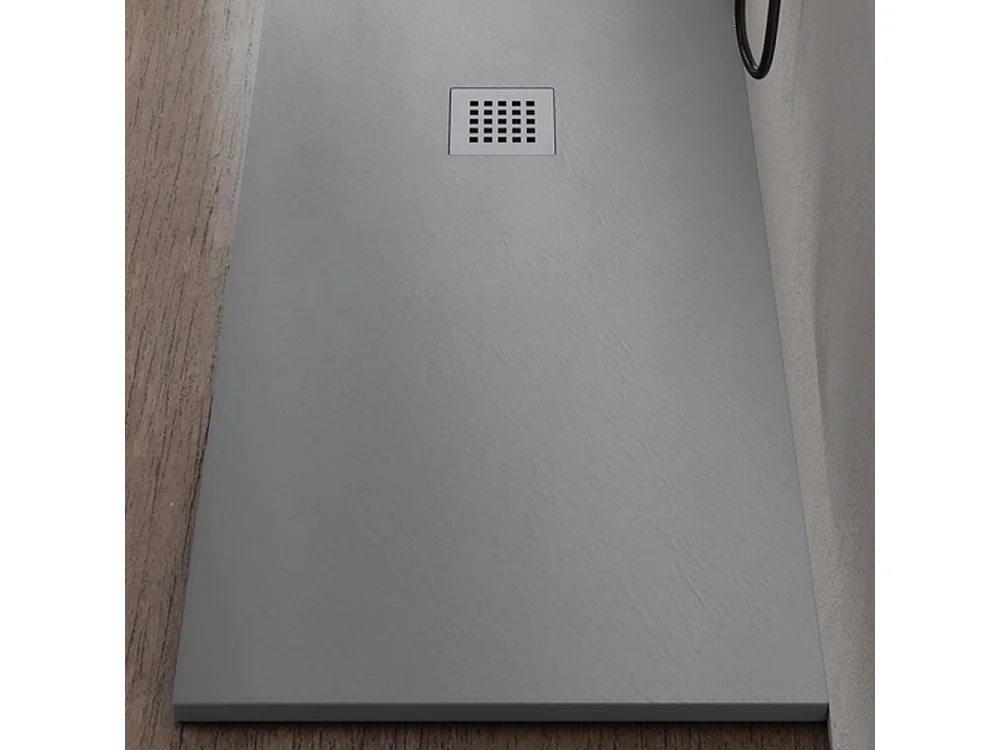 Receveur de douche en résine antidérapant | Inclut une bonde d’évacuation et une grille | Couleur Gris Ciment | 130x80cm
