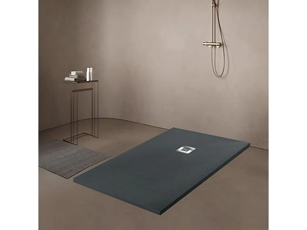 Receveur de douche en résine antidérapant | Inclut une bonde d’évacuation et une grille | Couleur Anthracite | 110x70cm