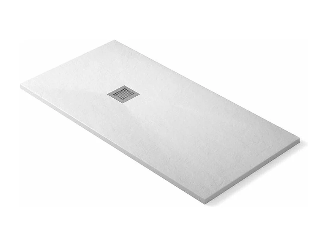 Extraplatte Antislip Resin Douchebak | Afvoerknop en Rooster | Zachte Leisteen | Wit | 70 X 190cm