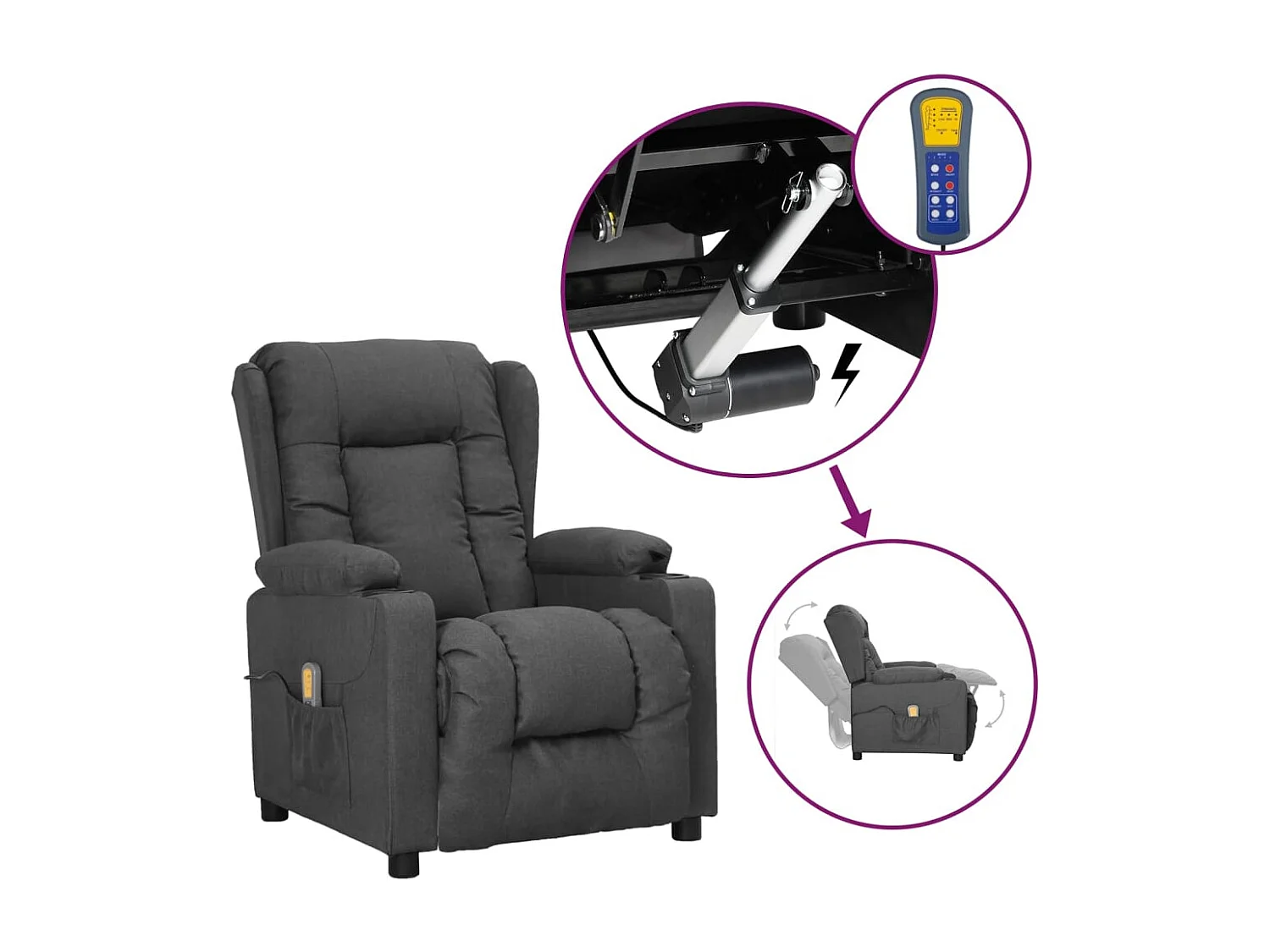 Serdar  Fauteuil de massage inclinable Gris foncé Tissu