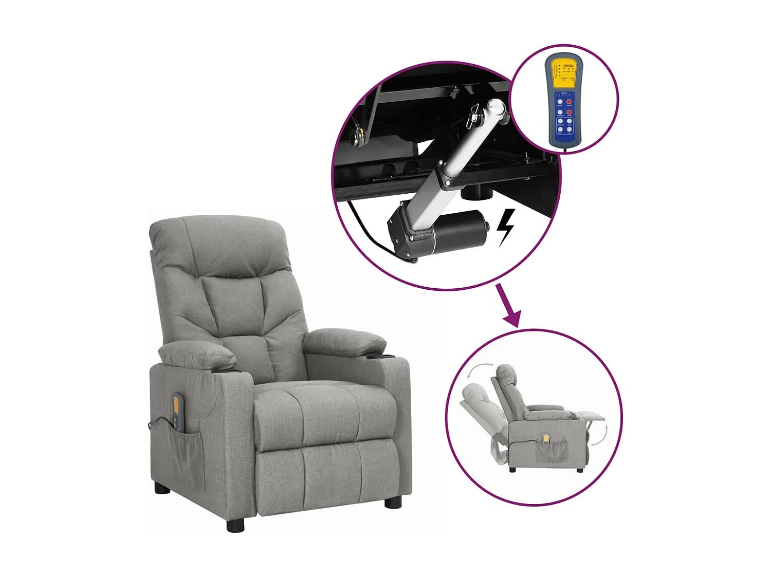 Erian  Fauteuil de massage inclinable Gris clair Tissu