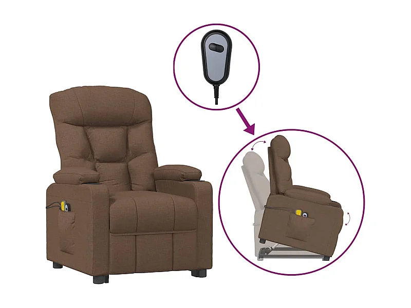 Erian  Massagesessel mit Aufstehlfe Braun Stoff