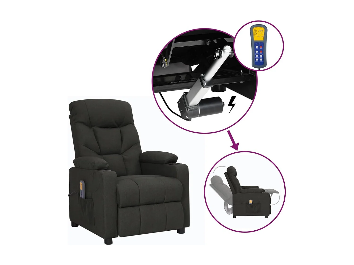 Erian  Fauteuil de massage Noir Tissu