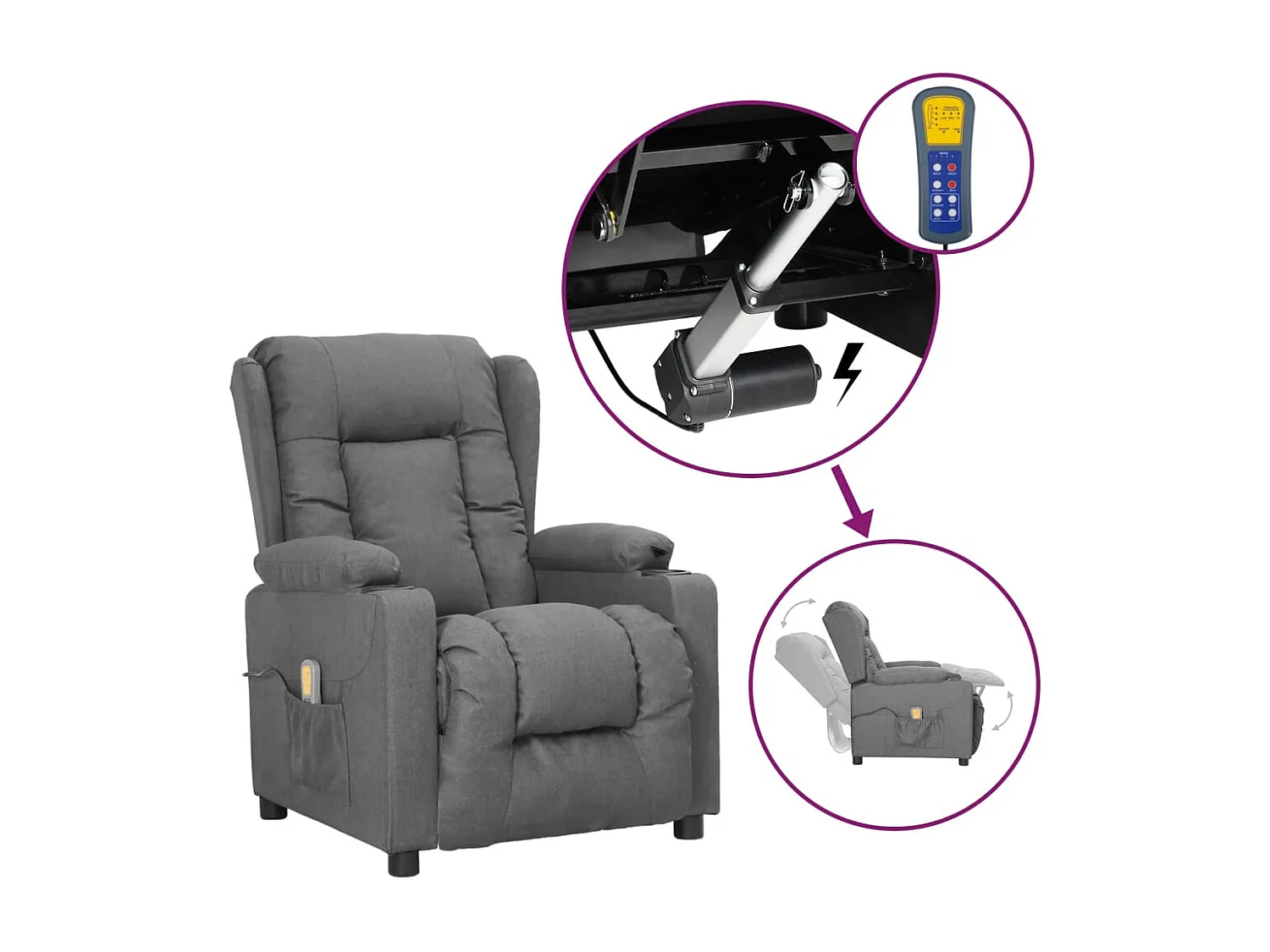 Serdar  Fauteuil de massage inclinable Gris clair Tissu