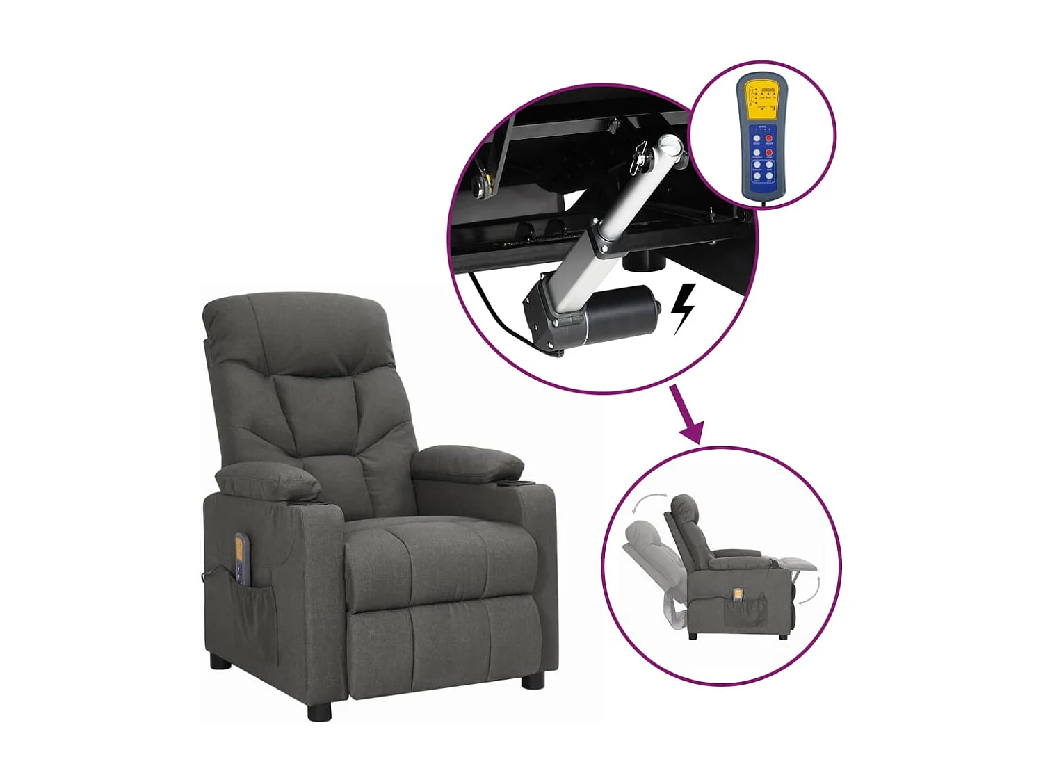 Erian  Fauteuil de massage inclinable Gris foncé Tissu