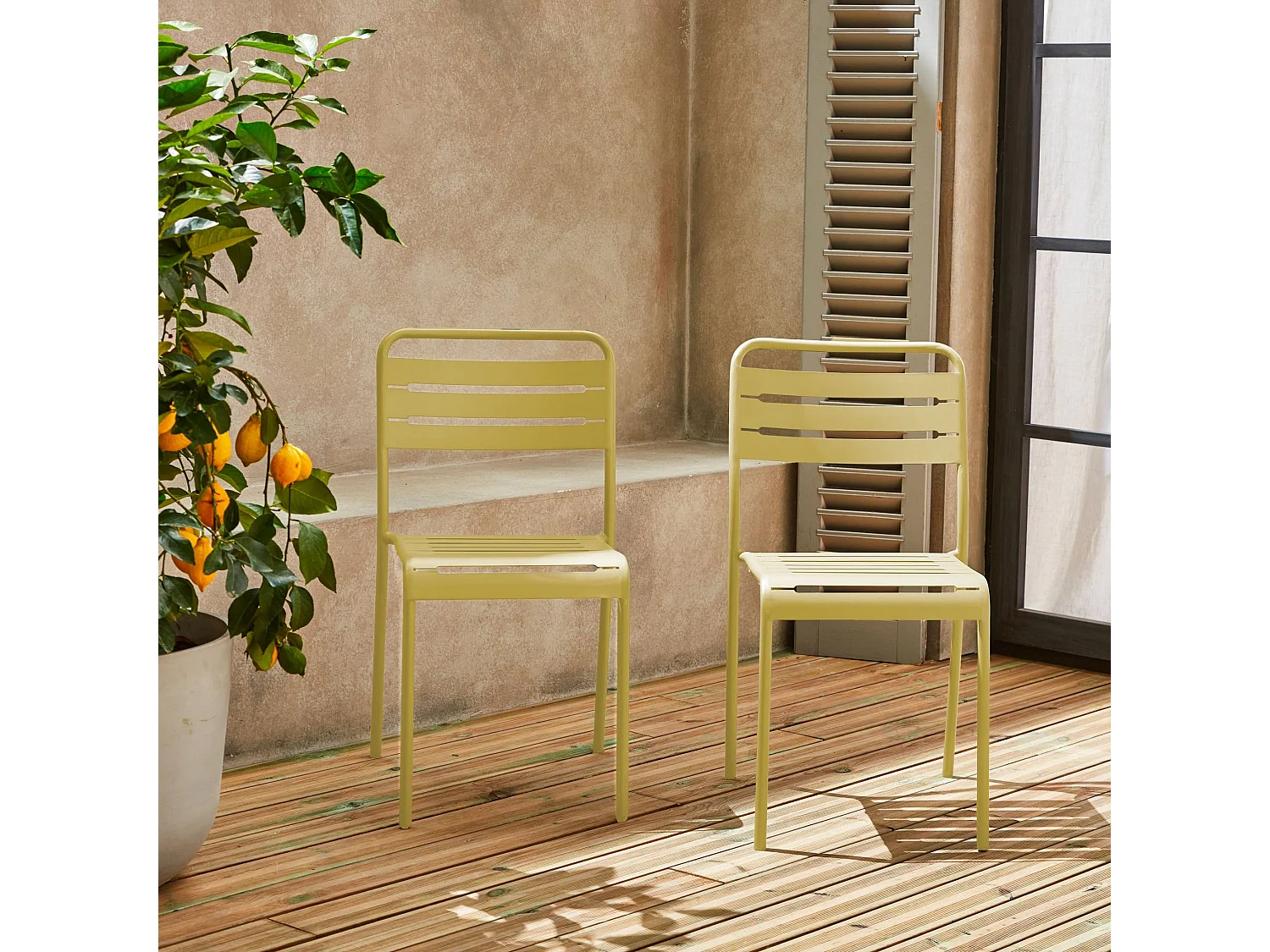 Set di 2 sedie da giardino in acciaio, giallo