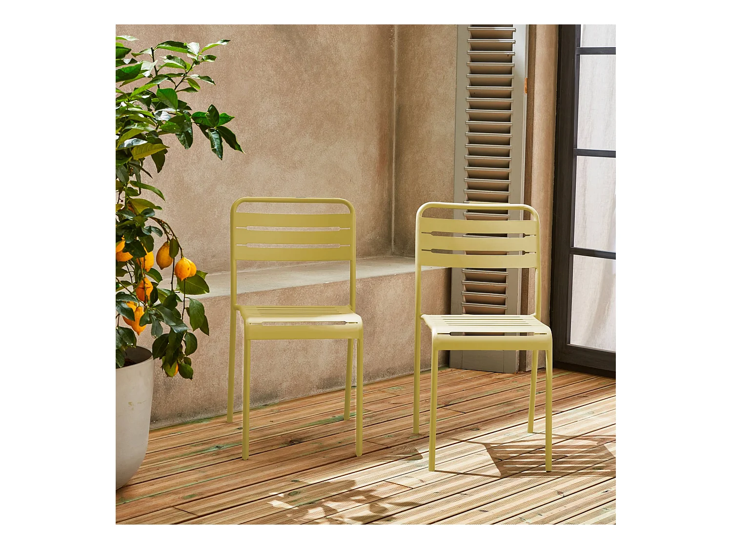 Silla de jardín de acero, set de 2 amarillo