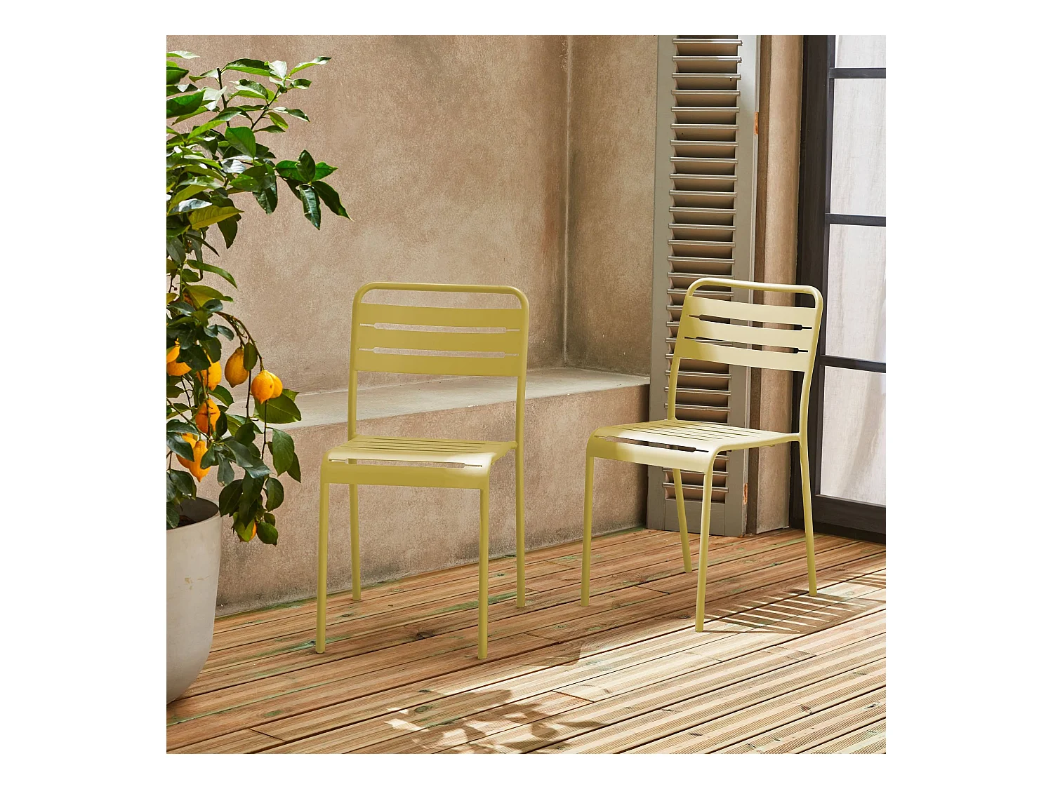Silla de jardín de acero, set de 2 amarillo