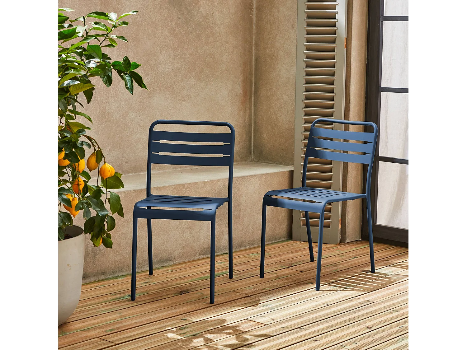 Silla de jardín de acero, set de 2 azul marino