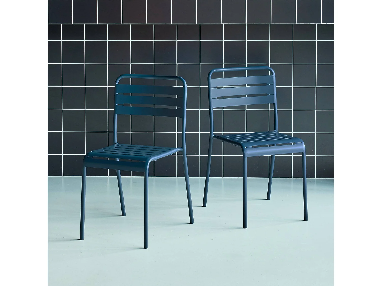 set 2 sedie da giardino bistrot in acciaio, blu navy