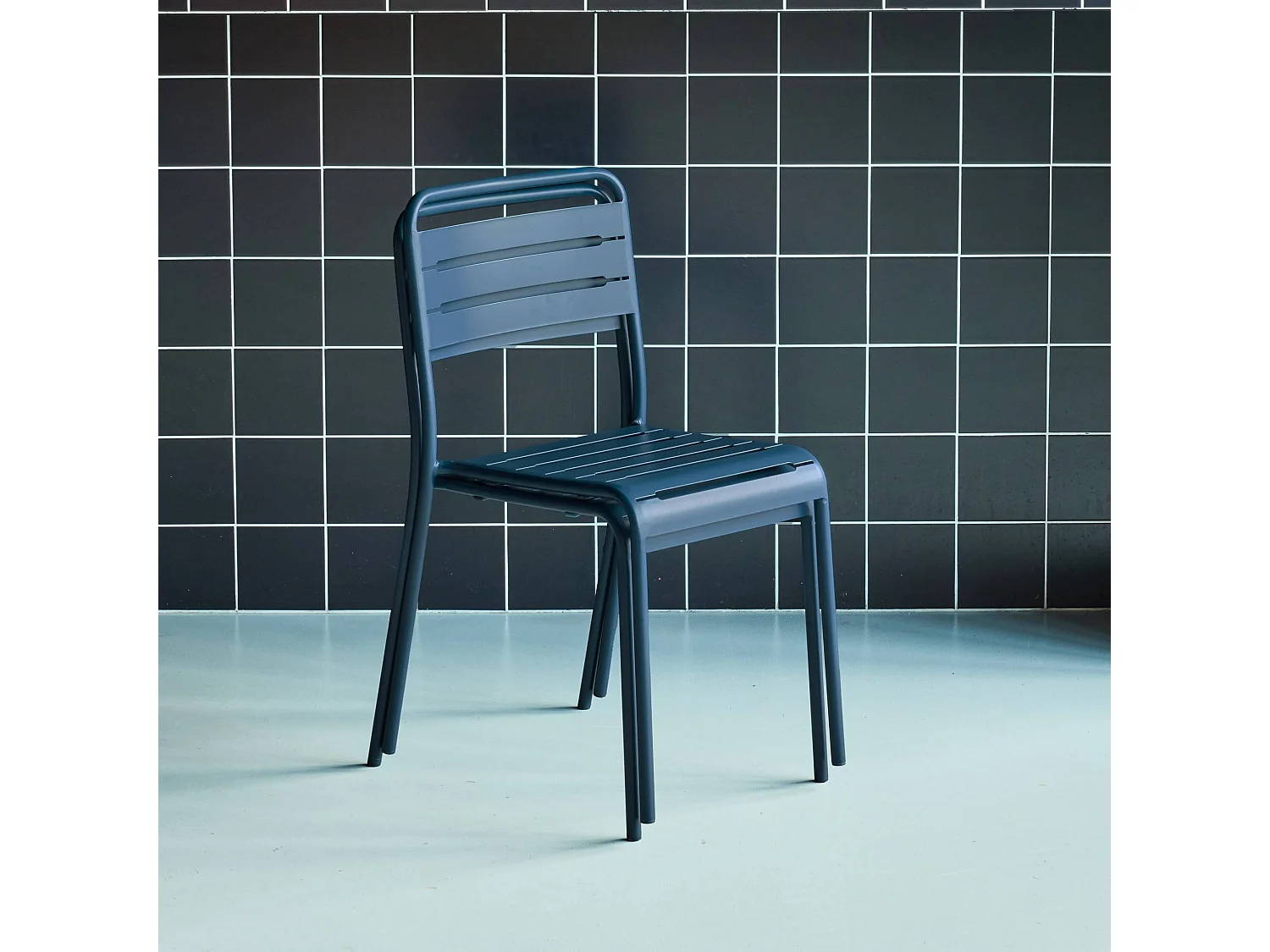 set 2 sedie da giardino bistrot in acciaio, blu navy