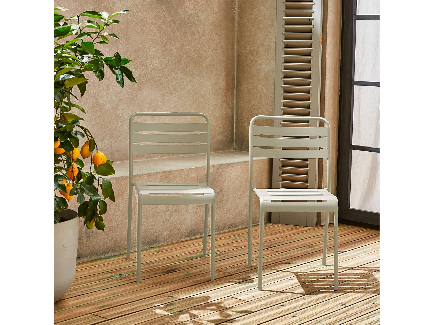 Set di 2 sedie da giardino in acciaio, beige
